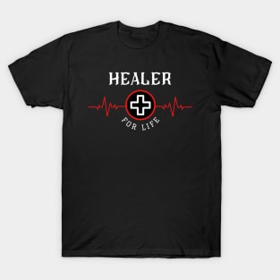 Healer for Life Heartbeat ECG Heart Line Design Roleplaying Game Healing Class T-Shirt